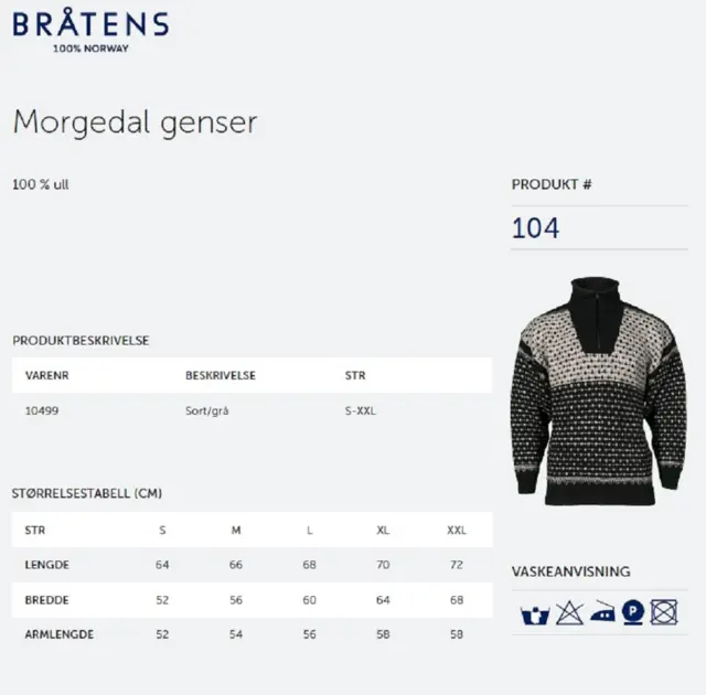 Bråtens Morgedal tröja Sort S Stickad tröja i 100% Norsk ull 