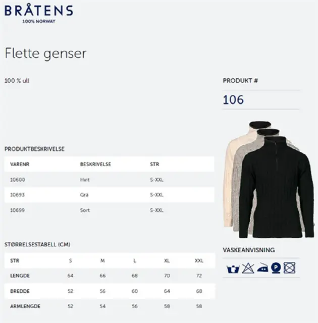 Bråtens Flette tröja Offwhite S Tröja med klassiskt flätmönster 