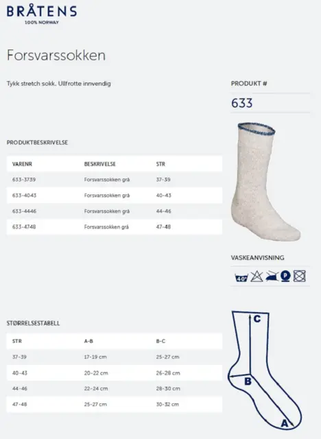 Bråtens Forsvarsokken Grå 32-35 Den norska fördvarsmaktens sockor 