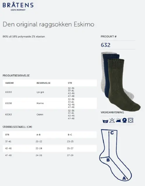 Bråtens Raggsockor Grå 32-36 Supersköna ullsockor av Norsk ull 