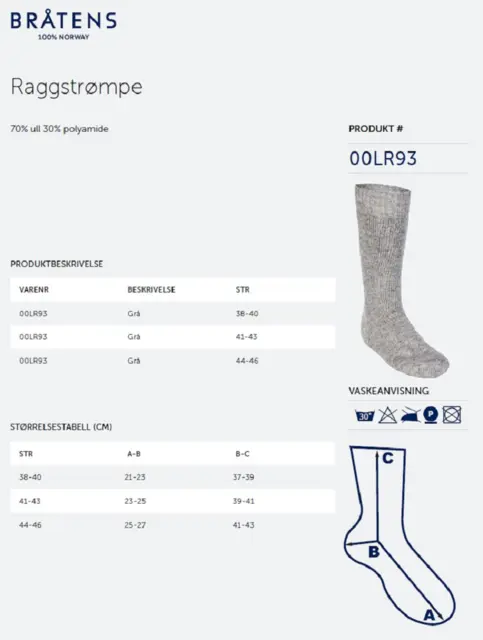 Bråtens Raggstrumpor Grå 38-40 Supersköna ullstrumpor av Norsk ull 