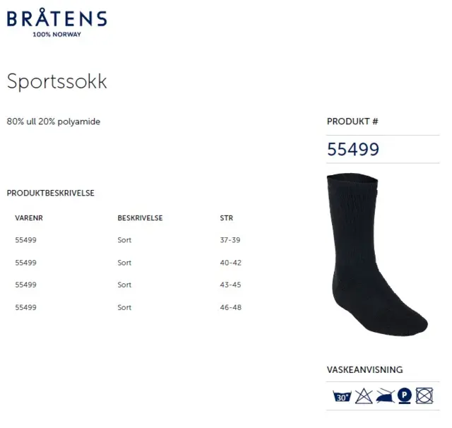 Bråtens Sportstrumpor Sort 37-39 Den ultimata vandringsstrumpan 