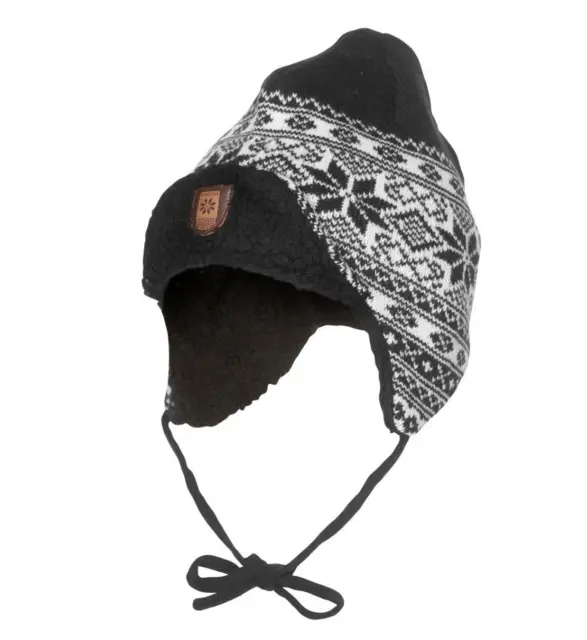 Bråtens Snøstjerne Lue M/klaff Sort Lue i ull med mykt og godt fleecefôr 