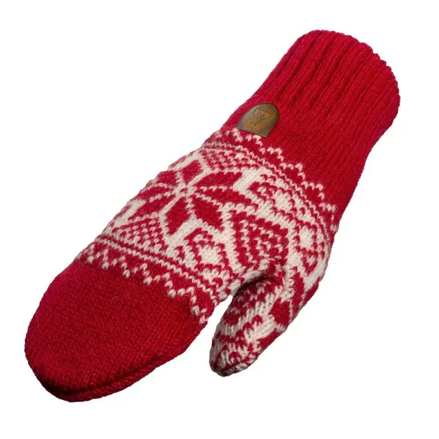 Bråtens Snöstjärna Vantar Röd/vit M Ullvantar med mjuk fleece inuti 