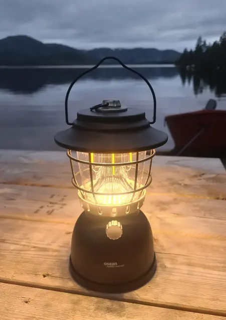 Osean Oppladbar Campinglykt Matt Svart Robust og lyssterk, 500 Lumen 