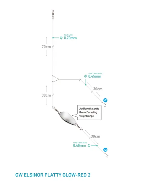 Daiwa Grand Elsinor Rig Glow Red #2 Flundra tackel 