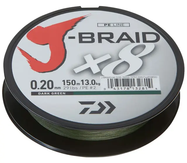 Daiwa J-Braid X8 Dark Green 0,13mm 300m Ekte japansk 8 tråds multifilament 