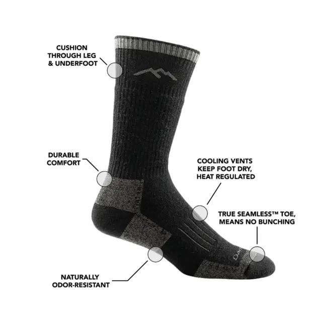 Darn Tough Hunter Boot Mid Charcoal L Midweight Cusion, Herre 