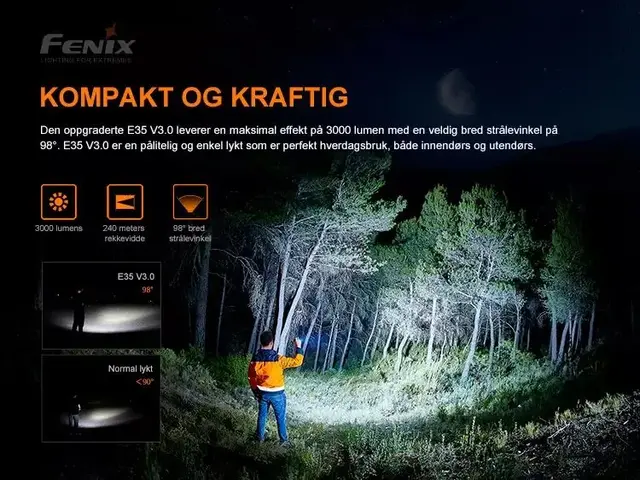 Fenix E35 V3 Led Lykt 3000lm Kraftig oppladbar lommelykt 5000mAh 