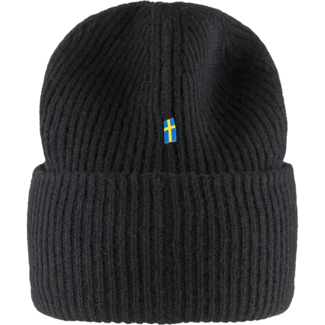 Fjällräven 1960 Logo Hat Black Behagelig strikkelue i lammeull 