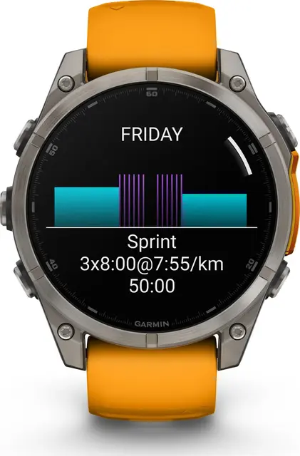 Garmin fenix 8 47 mm AMOLED Sapphire Titan med oransje/grafitt silikonrem 