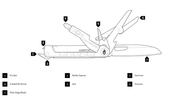 Gerber ArmBar Drive Onyx Multiverktyg med 8 funktioner, 88g 