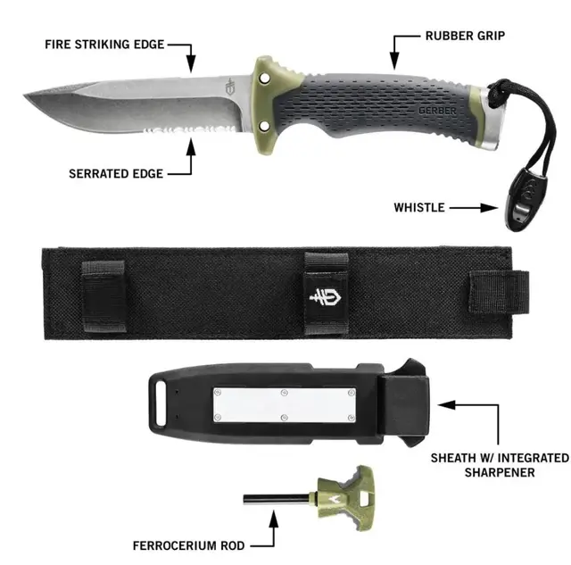 Gerber Ultimate Survival Knife Overlevelseskniv med mange funksjoner 