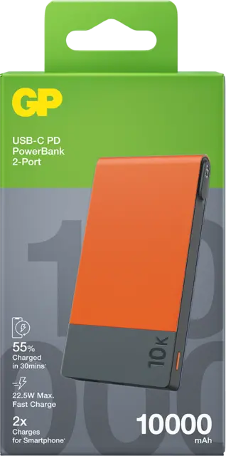 GP Powerbank M2 Orange 10000 mAh, 22,5 W laddningshastighet 