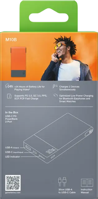 GP Powerbank M2 Orange 10000 mAh, 22,5 W laddningshastighet 