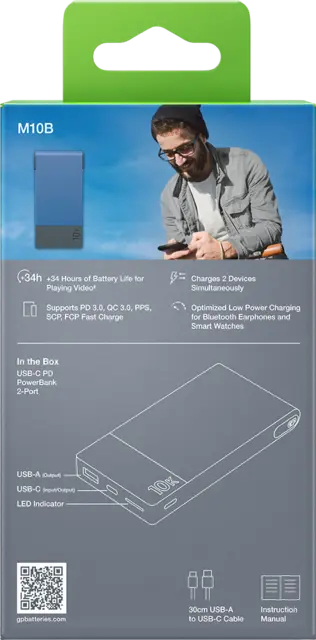 GP Powerbank M2 Blue 10000 mAh, 22,5 W laddningshastighet 