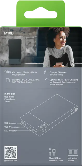 GP Powerbank M2 Grey 10000 mAh, 22,5 W laddningshastighet 