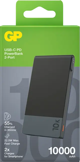 GP Powerbank M2 Grey 10000 mAh, 22,5 W laddningshastighet 