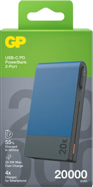 GP Powerbank M2 Blue 20000 mAh, 22,5 W laddningshastighet 