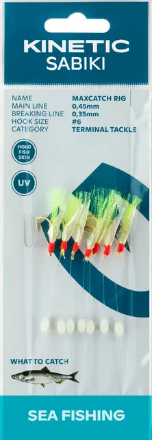 Kinetic Sabiki MaxCatch #6 Holo Fishskin/Yellow Flash 