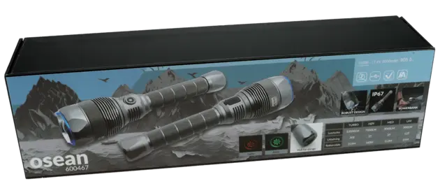 Osean LED Lommelykt 7000lm Oppladbar IP67 