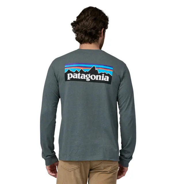 Patagonia LS P-6 Responsibili-Tee S Nouveau Green LongSleeve logo t-shirt 