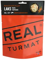 Real Turmat Laks med pasta &amp; fløtesaus Nordnorsk laks med dill, erter og gulrot