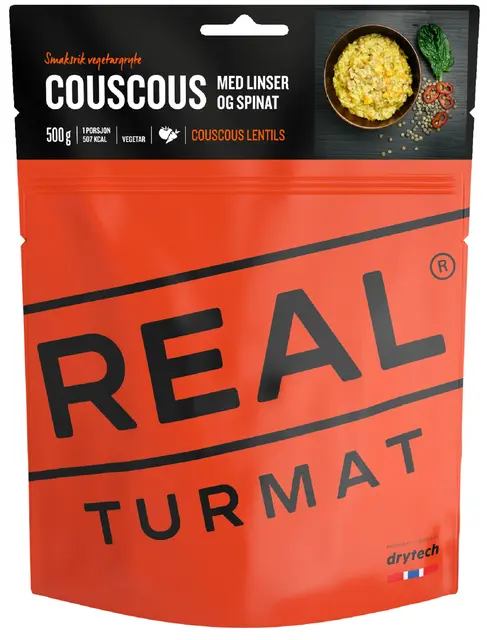 Real Turmat Couscous med linser/spinat Vegetarisk smaksrik gryte med soyakjøtt 