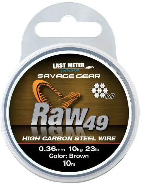 Savage Gear Raw 49 Wire 0,54mm 10m, Uncoated Brun stålwire 