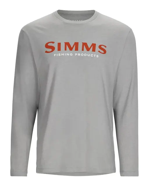 Simms Logo LS Shirt Cinder Heather L Longsleeve skjorte med Simms logo foran 