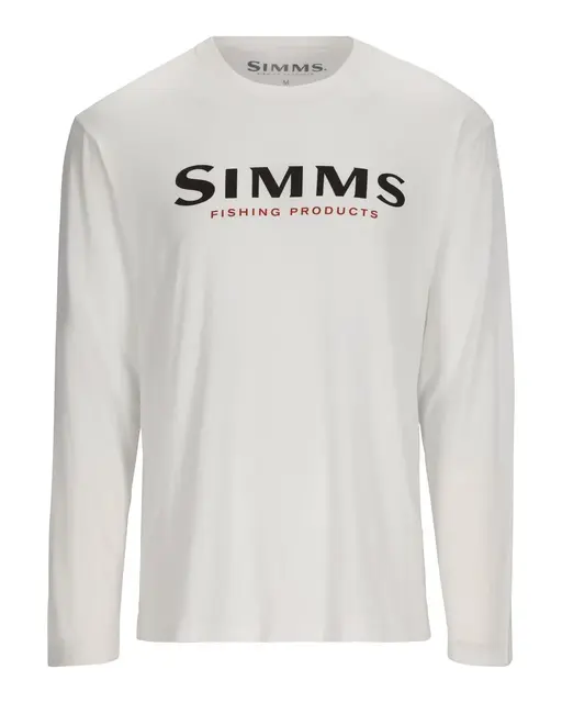 Simms Logo LS Shirt White M Longsleeve skjorte med Simms logo foran 