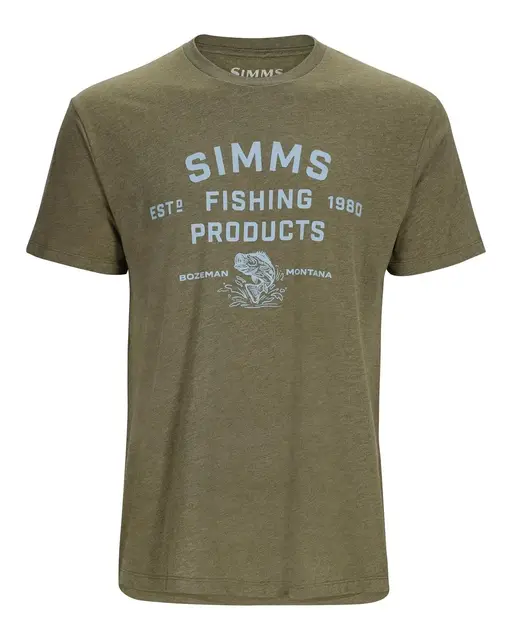 Simms Stacked Logo Bass T-Shirt Mil M Fiske t-skjorte i Military Heather 