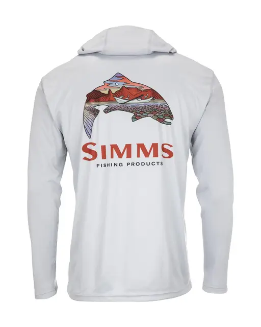 Simms Tech Hoody Artist Series L Trout Logo Flame/Sterling 