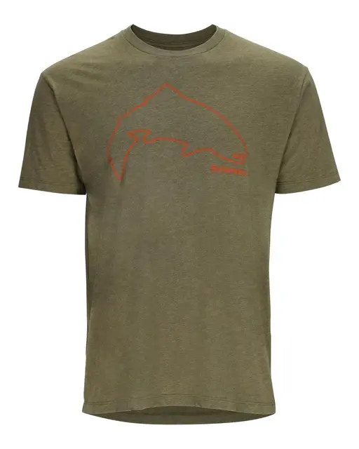 Simms Trout Outline T-Shirt Military XL Stilren t-skjorte for fiskeentusiaster 