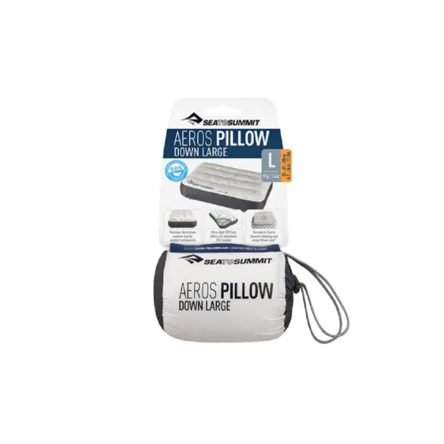 STS Aeros Down Pillow L Grey Oppblåsbar dunpute med lavt pakkevolum 