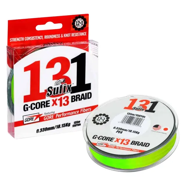 Sufix 131 G-Core X13 Neon Green 0,185mm 150m multifilament for de lange kastene 