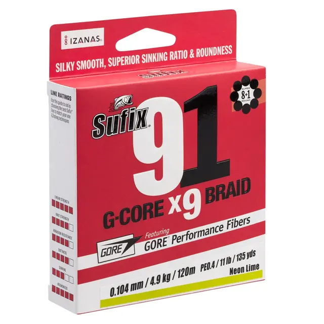 Sufix 91 Braid Neon Chartreuse 0,165mm 8,1kg 150m 