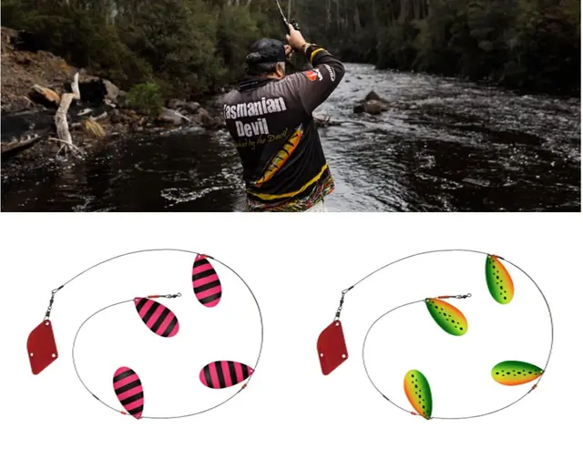 Tasmanian Devil Cow Bell FireTiger UV 90cm långedrag som imiterar ett fiskstim 