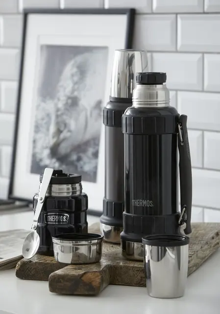 Thermos Work Termos Svart 1,2 L Termos i rostfritt stål med stort kopp 