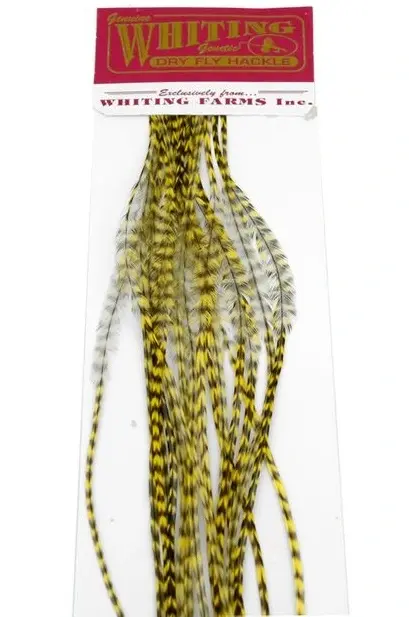 Whiting 100's Saddle Grizzly #12 Grizzly dyed Pale Yellow krok #12 