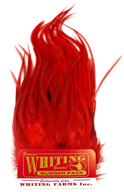Whiting Bugger Pack White dyed Red Lange fjær med naturlig tapering 