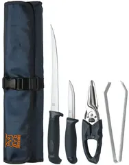 Øyo Namsen fiskesett 4 deler i mappe Filetkniv, tollekniv, saks og pinsett